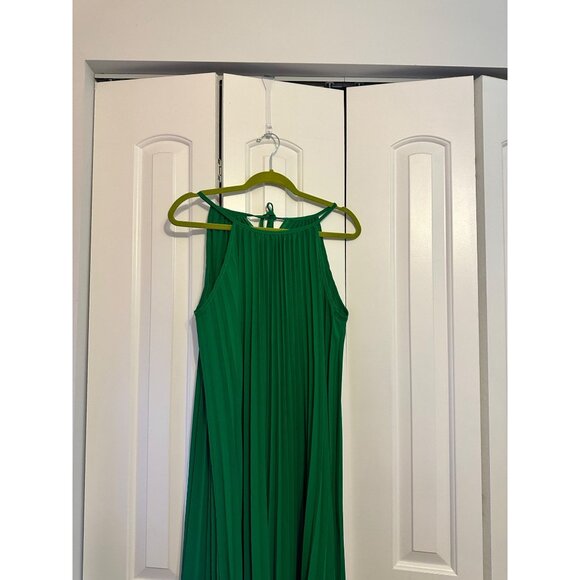 Green Halter Neck Pleated Maxi Dress L - Picture 5 of 6